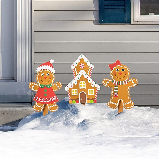 Glitzhome Set Of 3 Gingerbread Man Christmas Yard Art