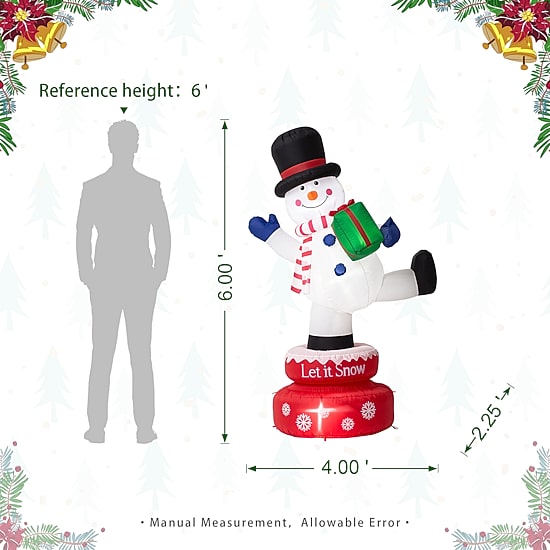 Glitzhome 6ft Lighted Rotating Snowman Christmas Inflatable