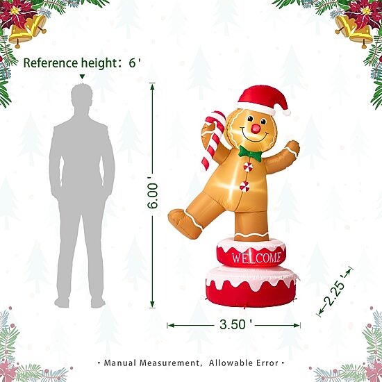 Glitzhome 6ft Lighted Gingerbread Man Christmas Inflatable