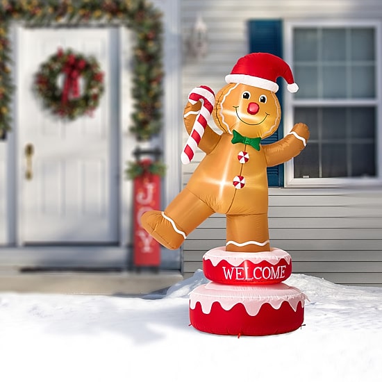 Glitzhome 6ft Lighted Gingerbread Man Christmas Inflatable