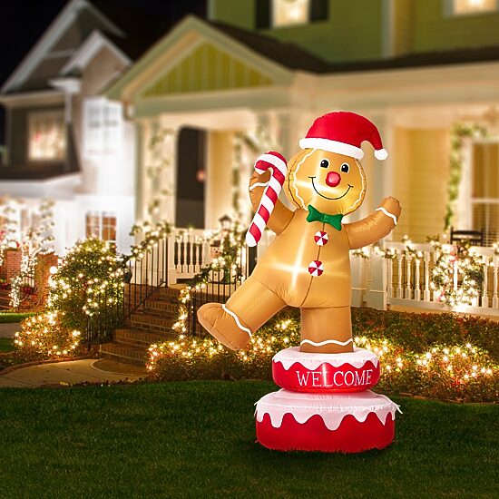 Glitzhome 6ft Lighted Gingerbread Man Christmas Inflatable