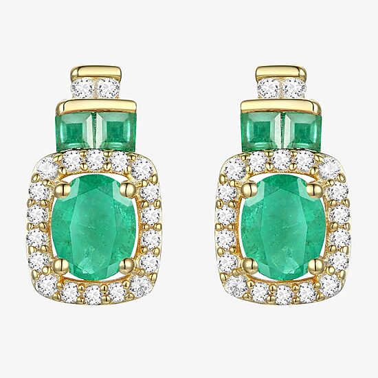 Genuine Gemstone & 1/5 CT. T.W. Genuine Diamond 10K Gold Oval Drop Earrings