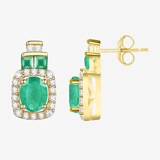 Genuine Gemstone & 1/5 CT. T.W. Genuine Diamond 10K Gold Oval Drop Earrings