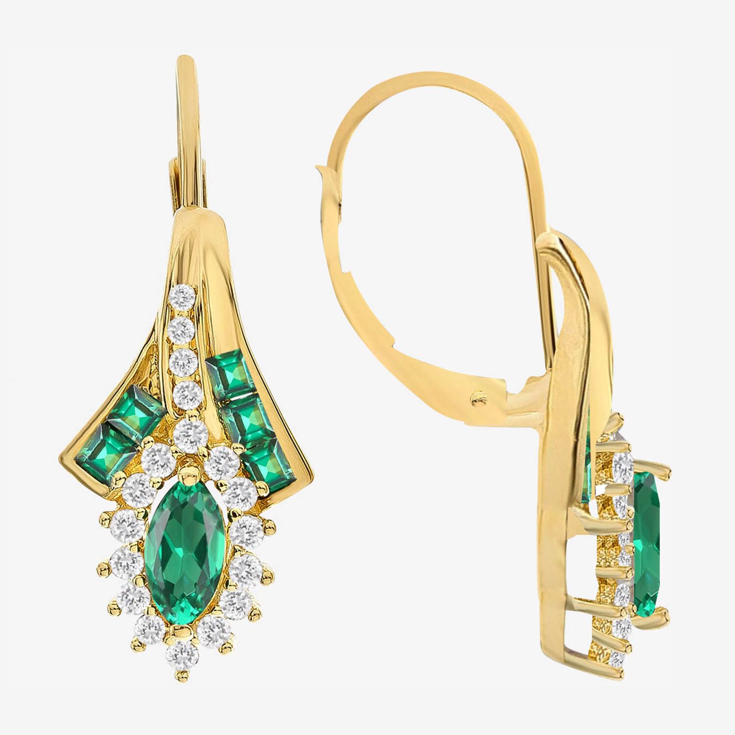 Lab Created Gemstone 14K Gold Over Silver Marquise Drop Earrings