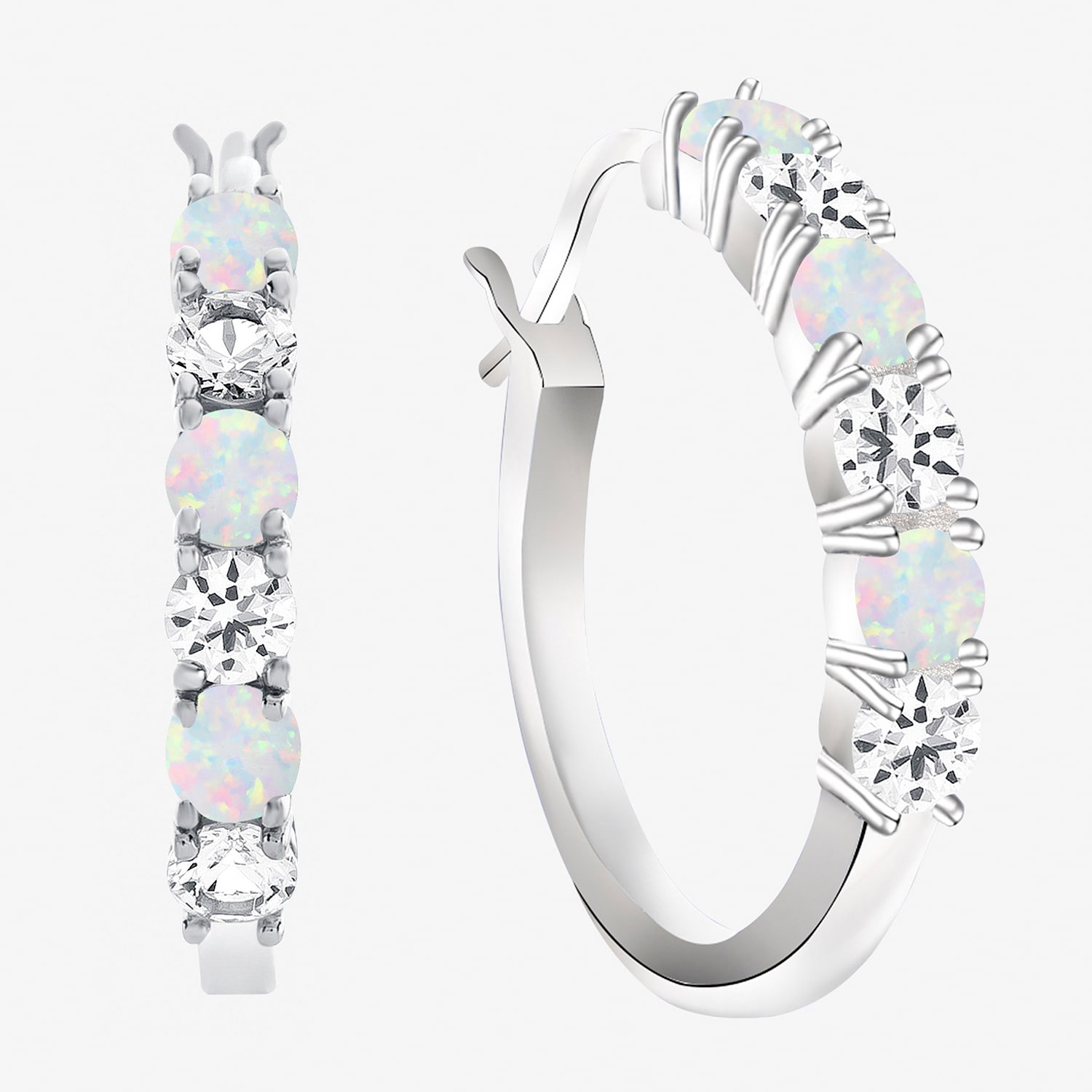 Gemstone & Lab-Created White Sapphire Sterling Silver Hoop Earrings