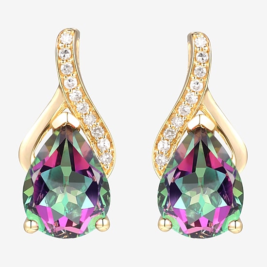 Genuine Mystic Fire Topaz 14K Gold Over Silver 13.5mm Stud Earrings