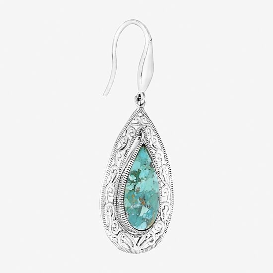 Womens Blue Turquoise Sterling Silver Drop Earrings
