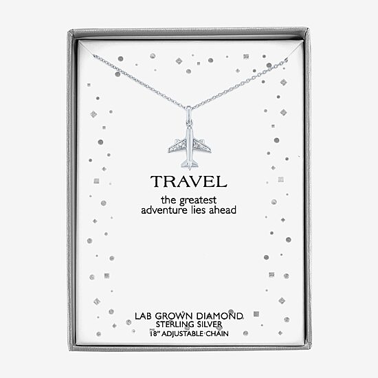 "Travel" (G-H / I1-I2) Airplane Womens Diamond Accent Lab Grown White Diamond Sterling Silver 16 Inch Pendant Necklace