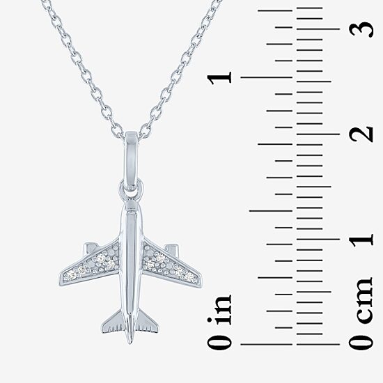 "Travel" (G-H / I1-I2) Airplane Womens Diamond Accent Lab Grown White Diamond Sterling Silver 16 Inch Pendant Necklace