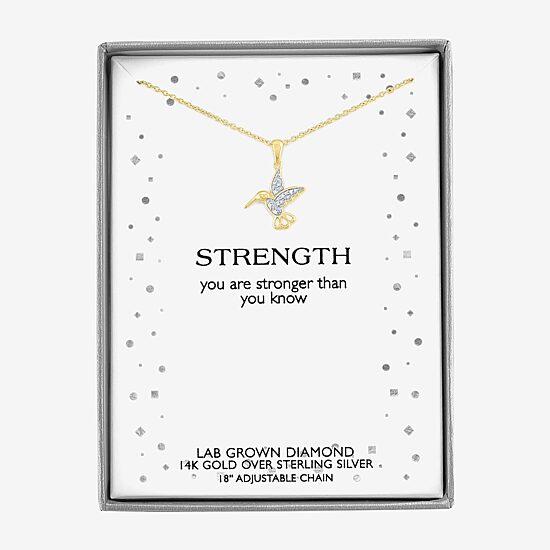 Diamond Accent "Strength" (G-H / I1-I2) Hummingbird Womens Diamond Accent Lab Grown White Diamond 14K Gold Over Silver 16 Inch Pendant Necklace