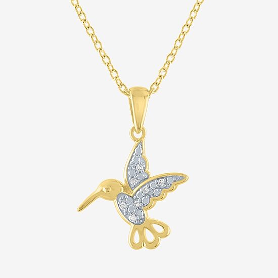Diamond Accent "Strength" (G-H / I1-I2) Hummingbird Womens Diamond Accent Lab Grown White Diamond 14K Gold Over Silver 16 Inch Pendant Necklace
