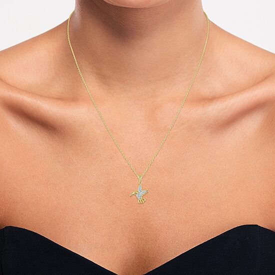 Diamond Accent "Strength" (G-H / I1-I2) Hummingbird Womens Diamond Accent Lab Grown White Diamond 14K Gold Over Silver 16 Inch Pendant Necklace