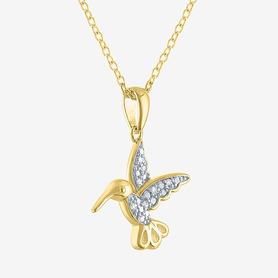Diamond Accent "Strength" (G-H / I1-I2) Hummingbird Womens Diamond Accent Lab Grown White Diamond 14K Gold Over Silver 16 Inch Pendant Necklace
