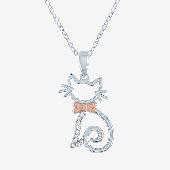 Diamond Accent (G-H / I1-I2) "Cat" Womens Diamond Accent Lab Grown White Diamond Accent 14K Rose Gold Over Silver Sterling Silver 16 Inch Pendant Necklace