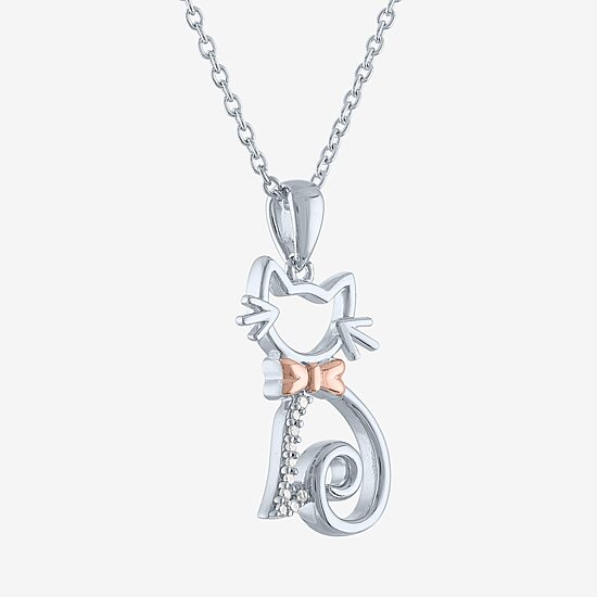 Diamond Accent (G-H / I1-I2) "Cat" Womens Diamond Accent Lab Grown White Diamond Accent 14K Rose Gold Over Silver Sterling Silver 16 Inch Pendant Necklace