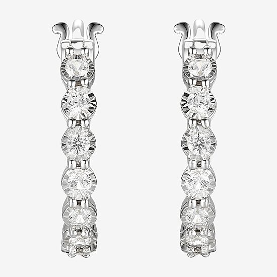 Womens 1/10 CT. T.W. Natural White Diamond Sterling Silver 18mm Hoop Earrings