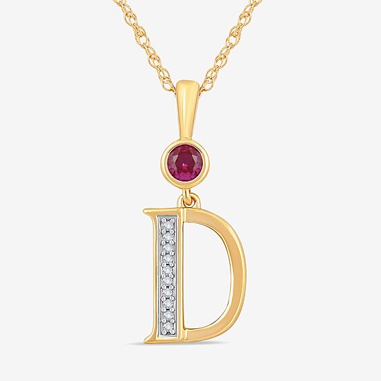 D Womens Lab Created Red Ruby 14K Gold Over Silver 18 Inch Pendant Necklace