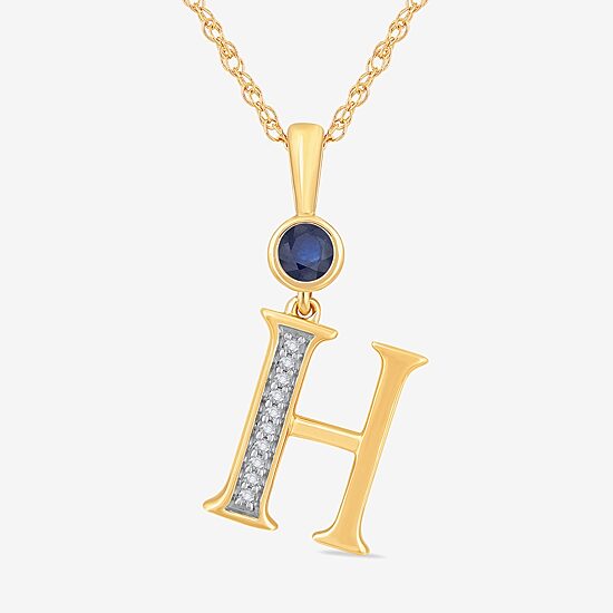 H Womens Lab Created Blue Sapphire 14K Gold Over Silver 18 Inch Pendant Necklace