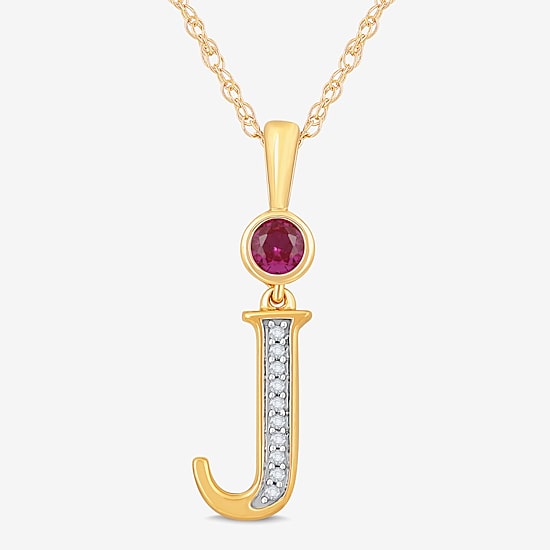 J Womens Lab Created Red Ruby 14K Gold Over Silver 18 Inch Pendant Necklace