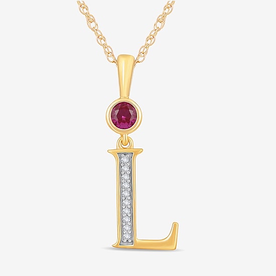 L Womens Lab Created Red Ruby 14K Gold Over Silver 18 Inch Pendant Necklace