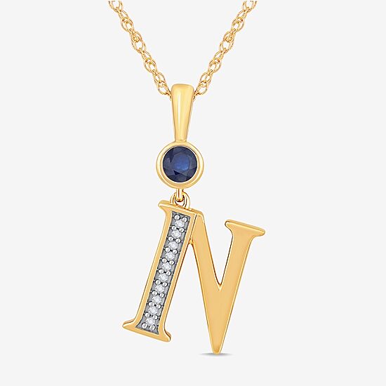 N" Womens Lab Created Blue Sapphire 14K Gold Over Silver 18 Inch Pendant Necklace