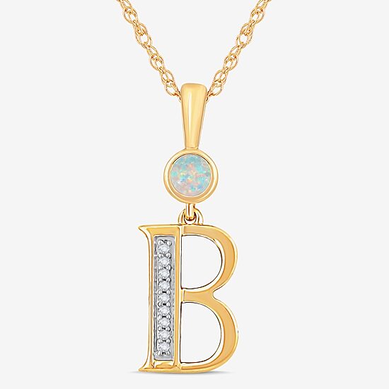 B Womens Lab Created White Opal 14K Gold Over Silver 18 Inch Pendant Necklace