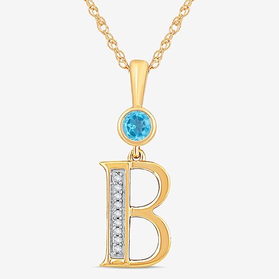 B Womens Genuine Blue Topaz 14K Gold Over Silver 18 Inch Pendant Necklace