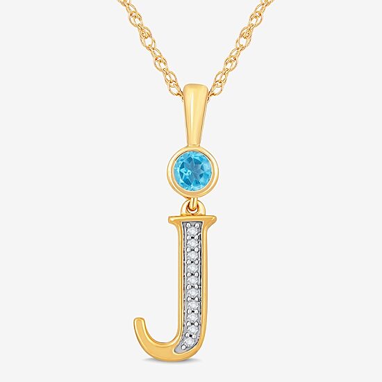 J Womens Genuine Blue Topaz 14K Gold Over Silver 18 Inch Pendant Necklace