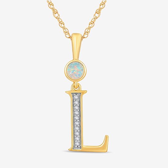 L" Womens Lab Created White Opal 14K Gold Over Silver 18 Inch Pendant Necklace
