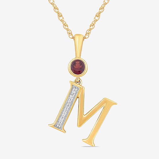 M Womens Genuine Red Garnet 14K Gold Over Silver 18 Inch Pendant Necklace