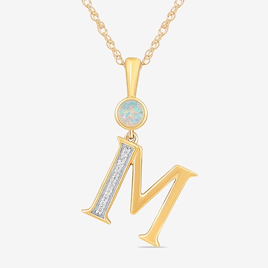 M Womens Lab Created White Opal 14K Gold Over Silver 18 Inch Pendant Necklace