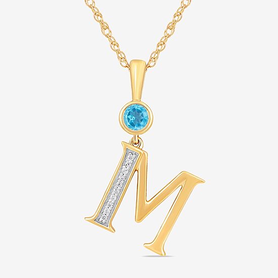 "M" Womens Genuine Blue Topaz 14K Gold Over Silver 18 Inch Pendant Necklace