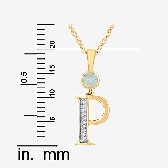 P" Womens Lab Created White Opal 14K Gold Over Silver 18 Inch Pendant Necklace