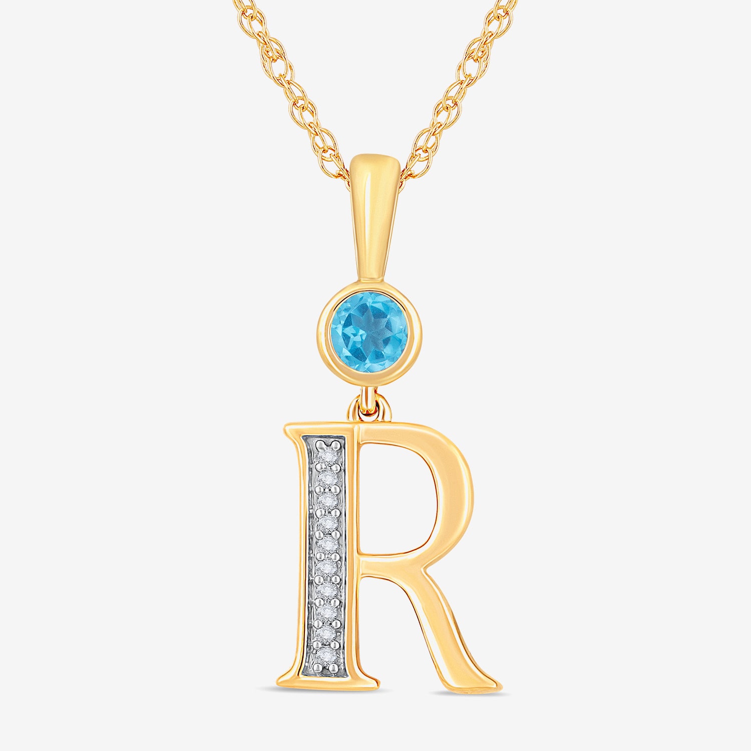 "R" Womens Genuine Blue Topaz 14K Gold Over Silver 18 Inch Pendant Necklace