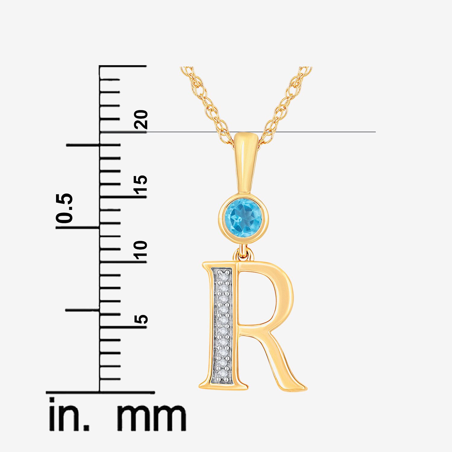 "R" Womens Genuine Blue Topaz 14K Gold Over Silver 18 Inch Pendant Necklace