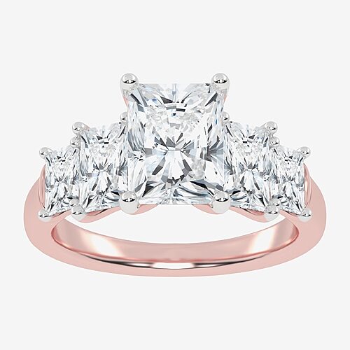 (G / Vs2-Si1) Womens 3 1/2 CT. T.W Lab Grown White Diamond 14K Gold 5-Stone Engagement Ring, 8, Rose