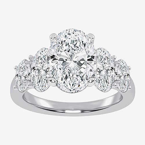 (G / Vs2-Si1) Womens 3 1/2 CT. T.W Lab Grown White Diamond 14K Gold Oval 5-Stone Engagement Ring, 6, White