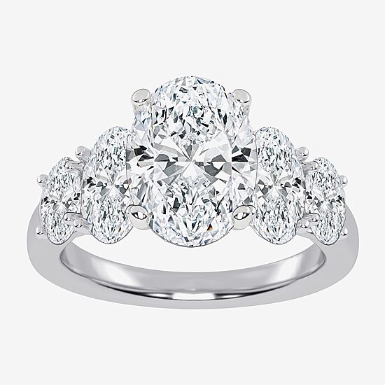 (G / Vs2-Si1) Womens 3 1/2 CT. T.W Lab Grown White Diamond 14K Gold Oval 5-Stone Engagement Ring
