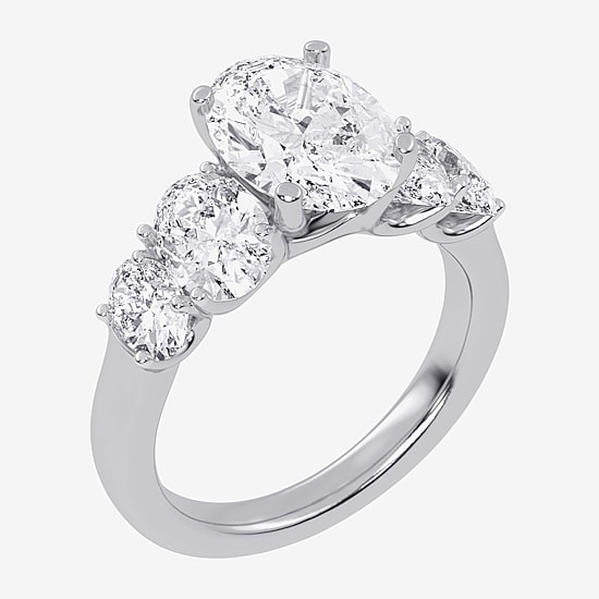 (G / Vs2-Si1) Womens 3 1/2 CT. T.W Lab Grown White Diamond 14K Gold Oval 5-Stone Engagement Ring