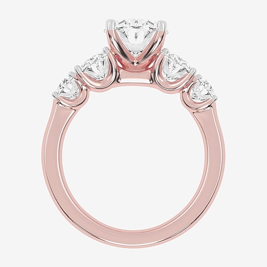 (G / Vs2-Si1) Womens 3 1/2 CT. T.W Lab Grown White Diamond 14K Gold Oval 5-Stone Engagement Ring