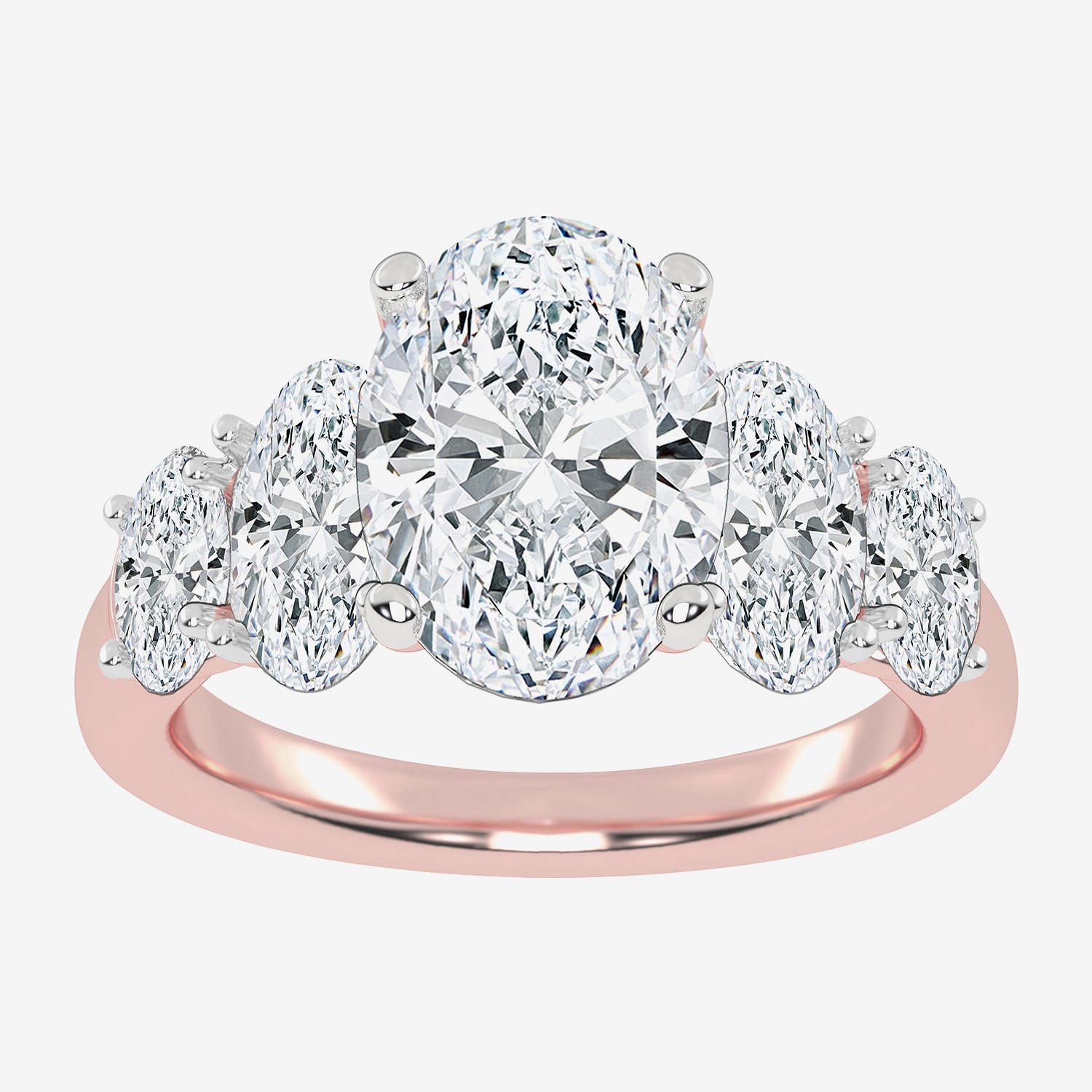 (G / Vs2-Si1) Womens 3 1/2 CT. T.W Lab Grown White Diamond 14K Gold Oval 5-Stone Engagement Ring