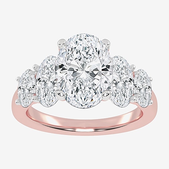 (G / Vs2-Si1) Womens 3 1/2 CT. T.W Lab Grown White Diamond 14K Gold Oval 5-Stone Engagement Ring