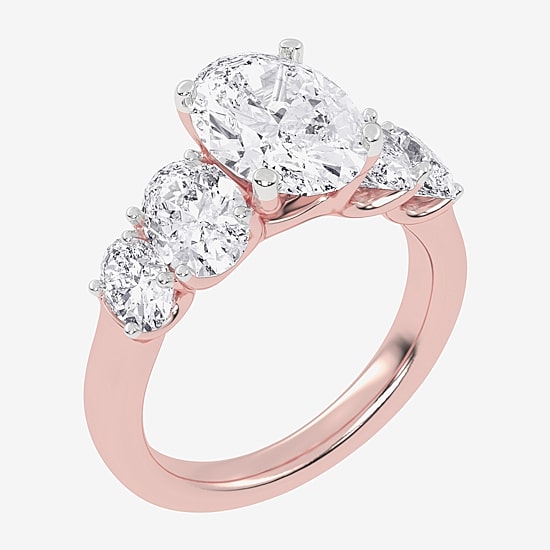 (G / Vs2-Si1) Womens 3 1/2 CT. T.W Lab Grown White Diamond 14K Gold Oval 5-Stone Engagement Ring