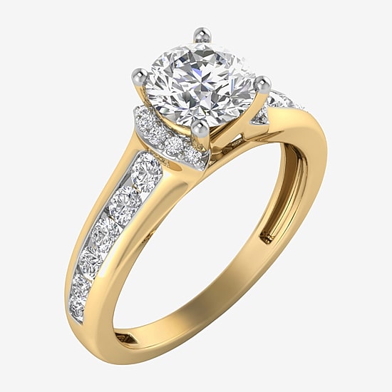(F / Vs2) Womens 1 1/2 CT. T.W. Lab Grown White Diamond 10K Gold Round Side Stone Engagement Ring