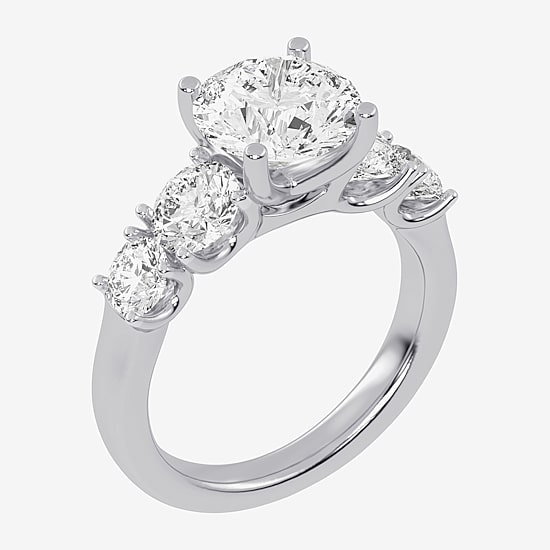 (G / Vs2-Si1) Womens 3 1/2 CT. T.W Lab Grown White Diamond 14K Gold Round 5-Stone Engagement Ring