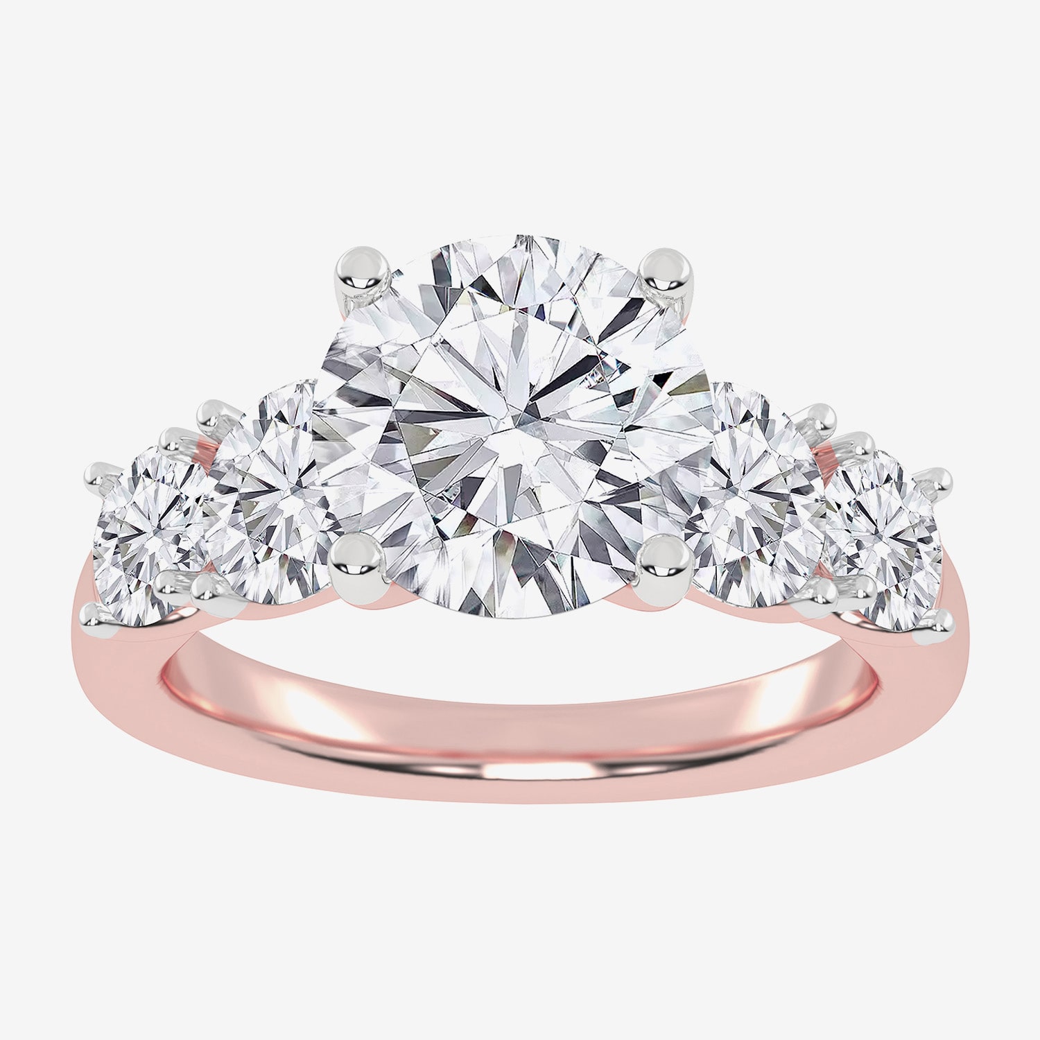 (G / Vs2-Si1) Womens 3 1/2 CT. T.W Lab Grown White Diamond 14K Gold Round 5-Stone Engagement Ring