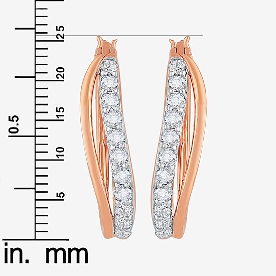 DiamonArt® White Cubic Zirconia 14K Rose Gold Over Silver 24.4mm Hoop Earrings