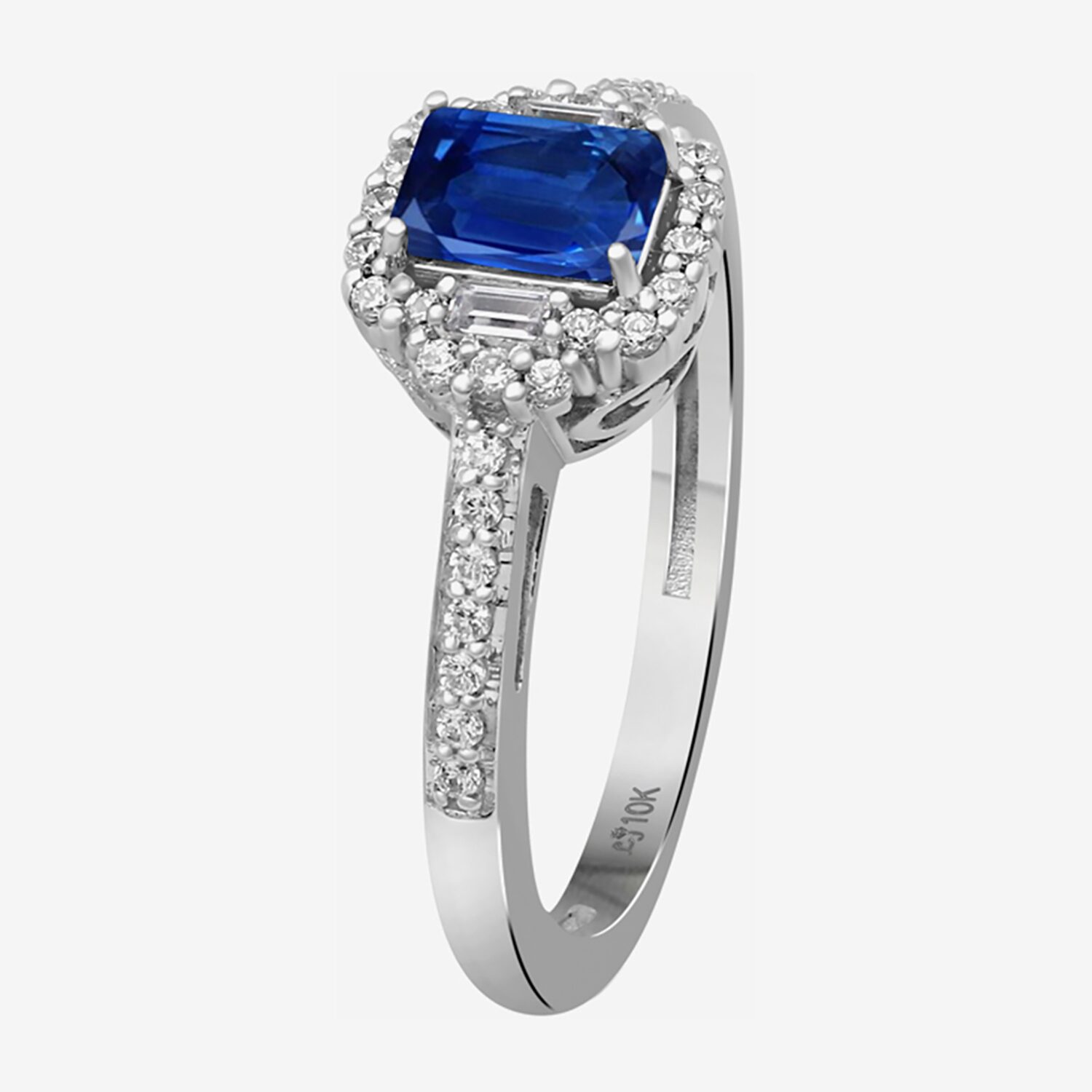 Womens Emerald-cut Gemstone & 3/8 CT. T.W. Natural Diamond 10K Gold Halo Cocktail Ring