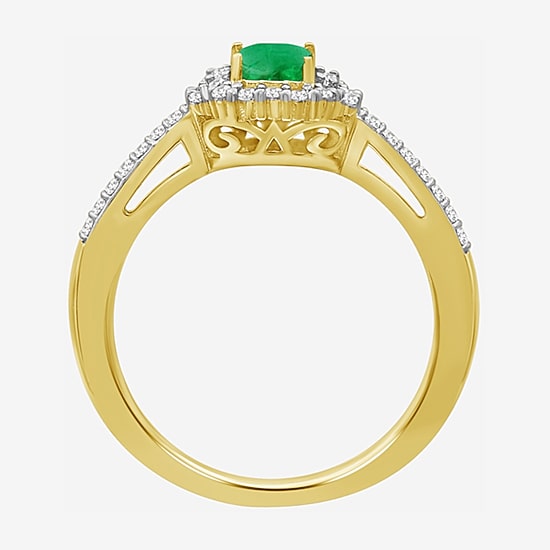 Womens Emerald-cut Gemstone & 3/8 CT. T.W. Natural Diamond 10K Gold Halo Cocktail Ring
