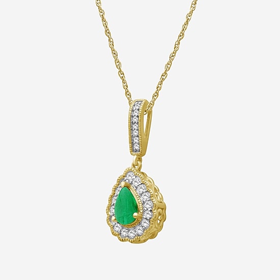 Womens Gemstone & 1/7 CT. T.W. Natural Diamond 10K Gold Pear 18 Inch Pendant Necklace